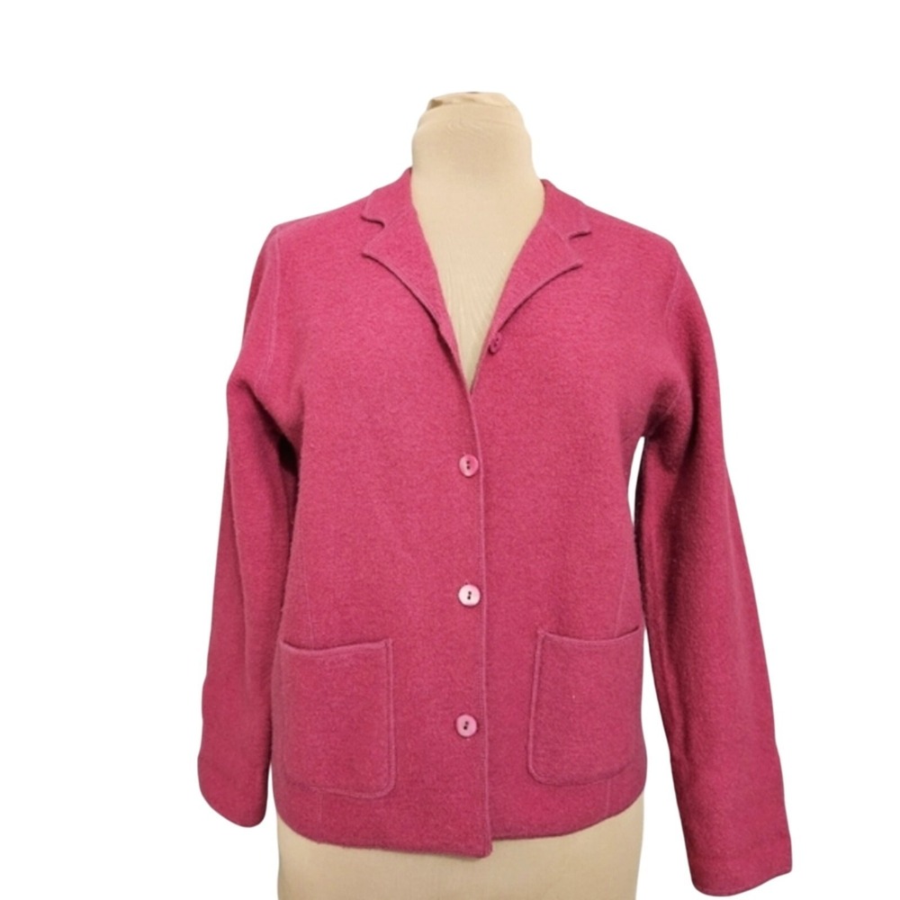 Pure New Wool Button Front Pink Sweater Cardigan with Pockets Medium Career